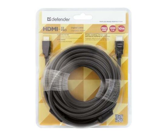 Кабель мультимедийный HDMI to HDMI 10.0m HDMI-33PRO v1.4 Defender (87435), изображение 3 Кабель мультимедийный HDMI to HDMI 10.0m HDMI-33PRO v1.4 Defender (87435), изображение 3