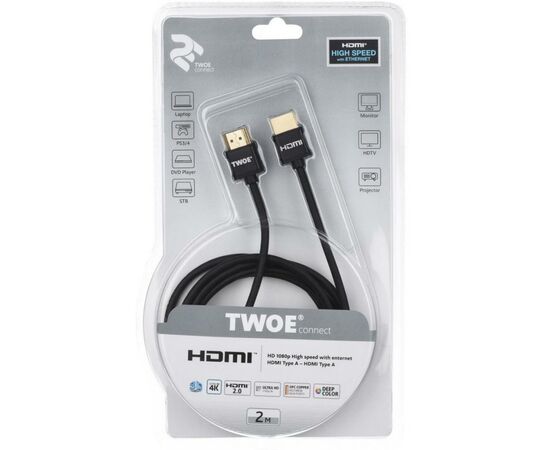 Кабель мультимедийный HDMI to HDMI 2.0m 2E (2EW-1119-2m), изображение 3 Кабель мультимедийный HDMI to HDMI 2.0m 2E (2EW-1119-2m), изображение 3