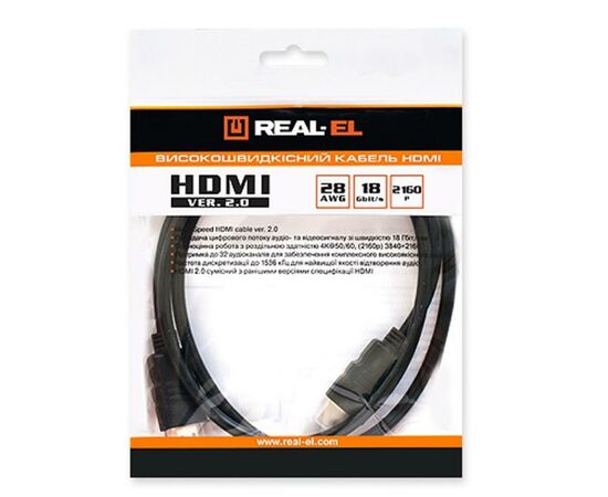 Кабель мультимедийный HDMI to HDMI 4.0m black REAL-EL (EL123500019), изображение 3 Кабель мультимедийный HDMI to HDMI 4.0m black REAL-EL (EL123500019), изображение 3