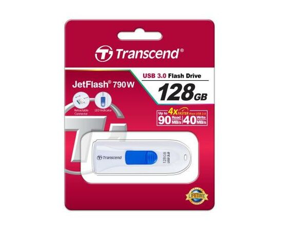 USB флеш накопитель Transcend 128GB JetFlash 790 White USB 3.0 (TS128GJF790W), изображение 5 USB флеш накопитель Transcend 128GB JetFlash 790 White USB 3.0 (TS128GJF790W), изображение 5