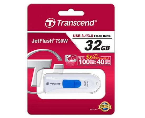 USB флеш накопитель Transcend 32GB JetFlash 790 USB 3.1 (TS32GJF790W), изображение 5 USB флеш накопитель Transcend 32GB JetFlash 790 USB 3.1 (TS32GJF790W), изображение 5