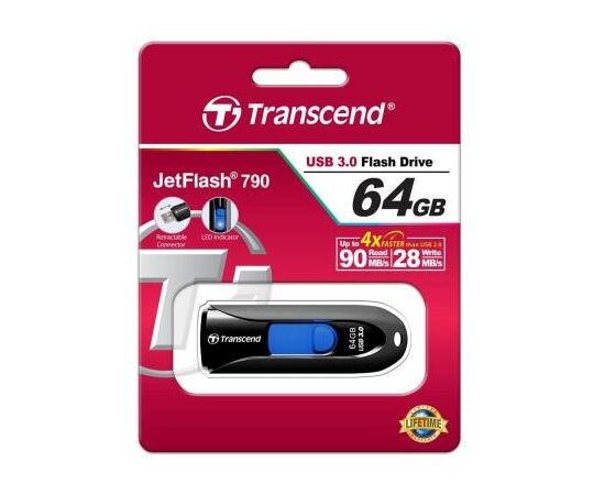 USB флеш накопитель Transcend 64GB JetFlash 790 USB 3.0 (TS64GJF790K), изображение 5 USB флеш накопитель Transcend 64GB JetFlash 790 USB 3.0 (TS64GJF790K), изображение 5