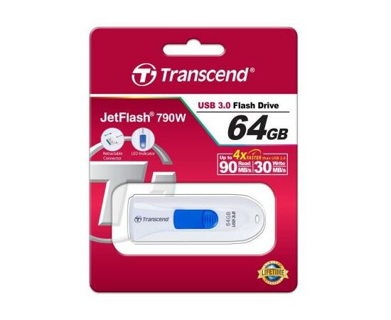 USB флеш накопитель Transcend 64GB JetFlash 790 USB 3.0 (TS64GJF790W), изображение 5 USB флеш накопитель Transcend 64GB JetFlash 790 USB 3.0 (TS64GJF790W), изображение 5