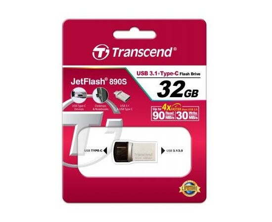 USB флеш накопичувач Transcend 32GB JetFlash 890S Silver USB 3.1 (TS32GJF890S), зображення 4