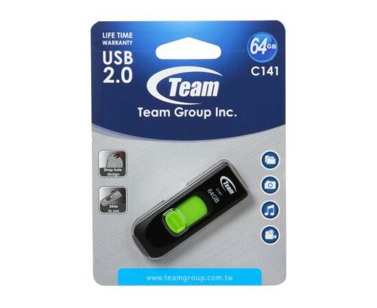 USB флеш накопичувач Team 64GB C141 Green USB 2.0 (TC14164GG01), зображення 5