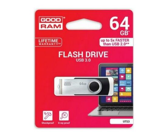 USB флеш накопитель Goodram 64GB Twister Black USB 3.0 (UTS3-0640K0R11), изображение 2 USB флеш накопитель Goodram 64GB Twister Black USB 3.0 (UTS3-0640K0R11), изображение 2