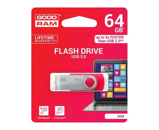 USB флеш накопитель Goodram 64GB UTS3 Twister Red USB 3.0 (UTS3-0640R0R11), изображение 3 USB флеш накопитель Goodram 64GB UTS3 Twister Red USB 3.0 (UTS3-0640R0R11), изображение 3