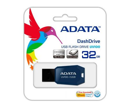 USB флеш накопитель ADATA 32GB DashDrive UV100 Blue USB 2.0 (AUV100-32G-RBL), изображение 4 USB флеш накопитель ADATA 32GB DashDrive UV100 Blue USB 2.0 (AUV100-32G-RBL), изображение 4