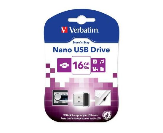 USB флеш накопитель Verbatim 16GB Store 'n' Stay Nano Black USB 2.0 (97464), изображение 2 USB флеш накопитель Verbatim 16GB Store 'n' Stay Nano Black USB 2.0 (97464), изображение 2