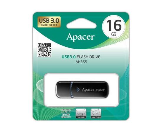 USB флеш накопитель Apacer 16GB AH355 Black USB 3.0 (AP16GAH355B-1), изображение 4