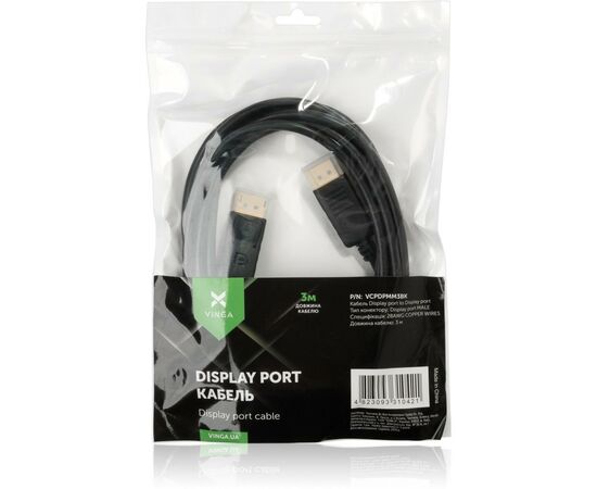 Кабель мультимедійний Display Port to Display Port 1.8m Vinga (VCPDP1.8BK), зображення 4 Кабель мультимедійний Display Port to Display Port 1.8m Vinga (VCPDP1.8BK), зображення 4