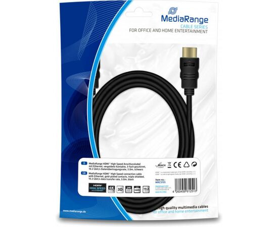 Кабель мультимедийный HDMI to HDMI 3.0m Mediarange (MRCS155)