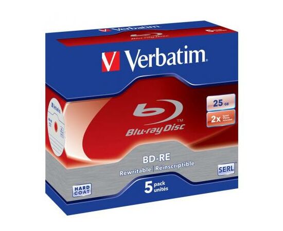Диск BD Verbatim BD-RE 25Gb 2x Jewel 5шт Hard Coat (43615)