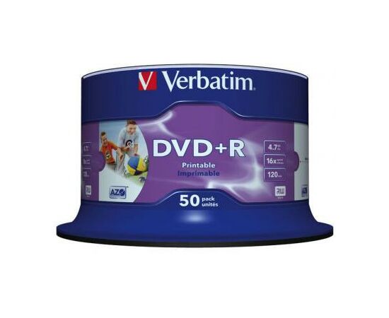 Диск DVD Verbatim 4.7Gb 16X CakeBox 50штWidePrintable (43512), изображение 2 Диск DVD Verbatim 4.7Gb 16X CakeBox 50штWidePrintable (43512), изображение 2