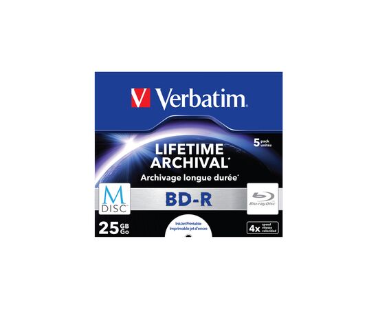 Диск BD Verbatim 25Gb 4x Jewel Case 5шт M-Disc Archival Media (43823)