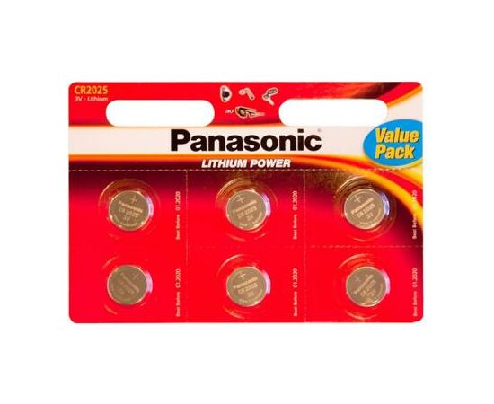 Батарейка Panasonic CR 2025 * 6 LITHIUM (CR-2025EL/6B)