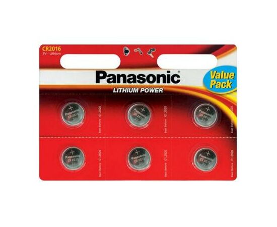 Батарейка Panasonic CR 2016 * 6 LITHIUM (CR-2016EL/6B)