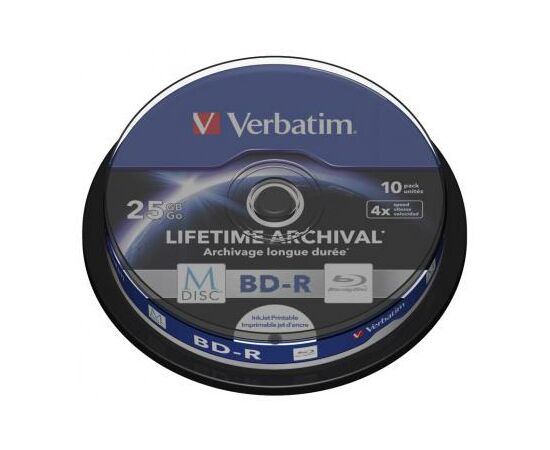 Диск BD Verbatim 25Gb 4x Cake 10pcs Printable M-DISC (43825)