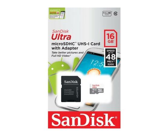 Карта памяти SanDisk 16GB microSD Class 10 UHS-I Ultra (SDSQUNS-016G-GN3MA), изображение 4 Карта памяти SanDisk 16GB microSD Class 10 UHS-I Ultra (SDSQUNS-016G-GN3MA), изображение 4