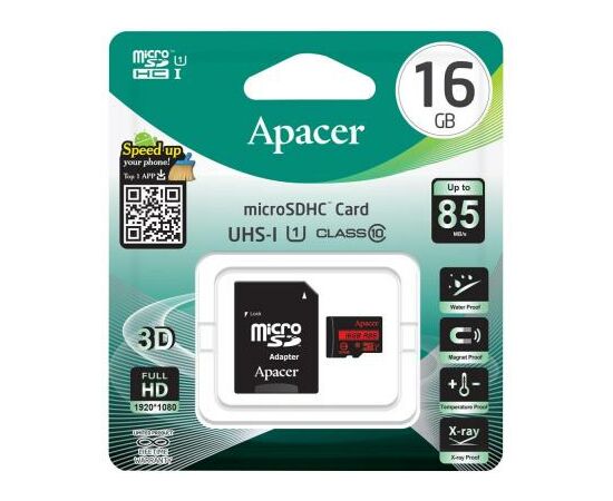 Карта памяти Apacer 16GB microSDHC Class10 UHS-I U1 (R85 MB/s) (AP16GMCSH10U5-R), изображение 3 Карта памяти Apacer 16GB microSDHC Class10 UHS-I U1 (R85 MB/s) (AP16GMCSH10U5-R), изображение 3