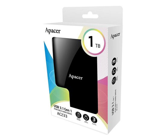 Внешний жесткий диск 2.5" 1TB Apacer (AP1TBAC233B-S), изображение 5 Внешний жесткий диск 2.5" 1TB Apacer (AP1TBAC233B-S), изображение 5