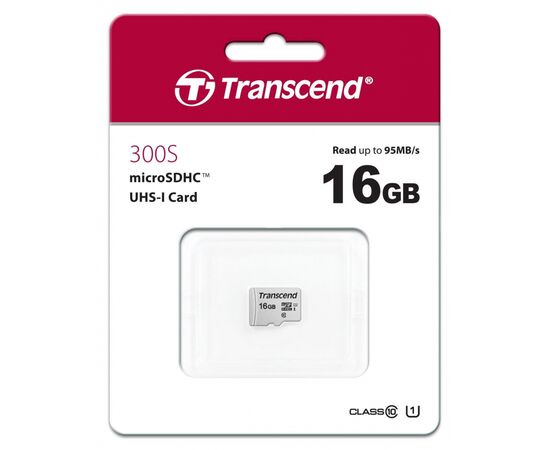 Карта памяти Transcend 16GB microSDHC class 10 UHS-I U1 (TS16GUSD300S), изображение 2 Карта памяти Transcend 16GB microSDHC class 10 UHS-I U1 (TS16GUSD300S), изображение 2