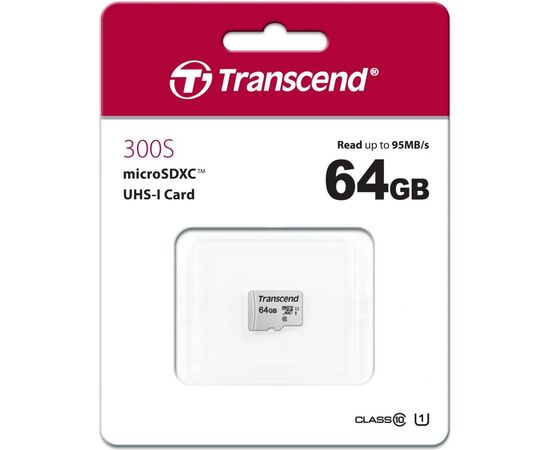 Карта памяти Transcend 64GB microSDXC class 10 UHS-I U1 (TS64GUSD300S), изображение 2 Карта памяти Transcend 64GB microSDXC class 10 UHS-I U1 (TS64GUSD300S), изображение 2