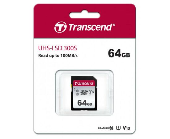 Карта памяти Transcend 64GB SDXC class 10 UHS-I U3 V10 (TS64GSDC300S), изображение 2 Карта памяти Transcend 64GB SDXC class 10 UHS-I U3 V10 (TS64GSDC300S), изображение 2