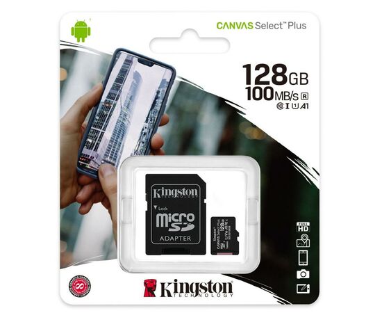 Карта памяти Kingston 128GB micSDXC class 10 A1 Canvas Select Plus (SDCS2/128GB), изображение 3 Карта памяти Kingston 128GB micSDXC class 10 A1 Canvas Select Plus (SDCS2/128GB), изображение 3