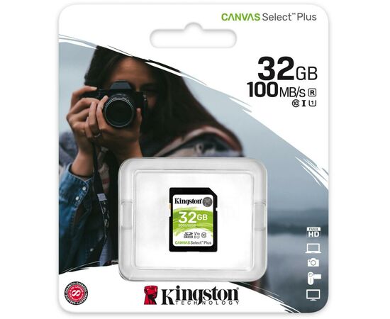 Карта памяти Kingston 32GB SDXC class 10 UHS-I U3 Canvas Select Plus (SDS2/32GB), изображение 3 Карта памяти Kingston 32GB SDXC class 10 UHS-I U3 Canvas Select Plus (SDS2/32GB), изображение 3