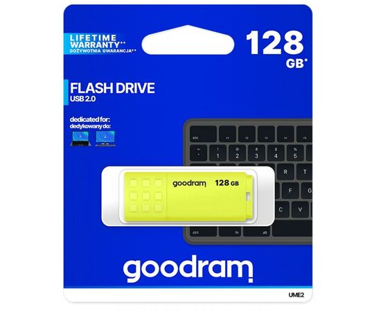 USB флеш накопитель Goodram 128GB UME2 Yellow USB 2.0 (UME2-1280Y0R11), изображение 3 USB флеш накопитель Goodram 128GB UME2 Yellow USB 2.0 (UME2-1280Y0R11), изображение 3