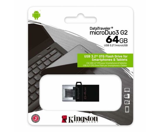 USB флеш накопитель Kingston 64GB microDuo USB 3.2/microUSB (DTDUO3G2/64GB), изображение 3 USB флеш накопитель Kingston 64GB microDuo USB 3.2/microUSB (DTDUO3G2/64GB), изображение 3