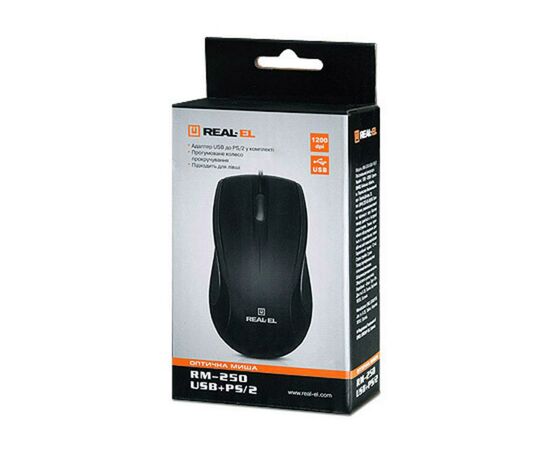 Мышка REAL-EL RM-250 USB+PS/2, black, изображение 5 Мышка REAL-EL RM-250 USB+PS/2, black, изображение 5