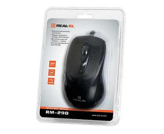 Мишка REAL-EL RM-290, USB, black, зображення 4 Мишка REAL-EL RM-290, USB, black, зображення 4