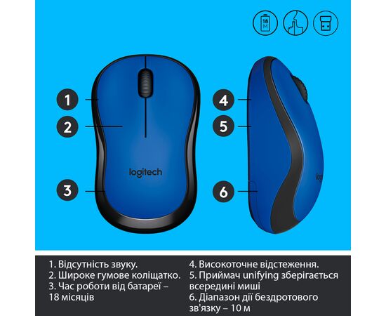 Мышка Logitech M220 Silent Blue (910-004879), изображение 6 Мышка Logitech M220 Silent Blue (910-004879), изображение 6
