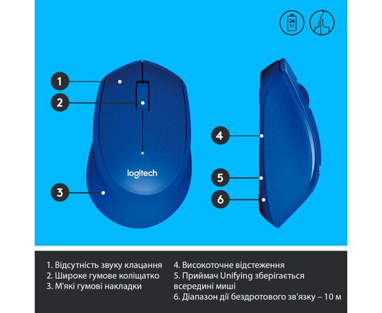 Мышка Logitech M330 Silent plus Blue (910-004910), изображение 6 Мышка Logitech M330 Silent plus Blue (910-004910), изображение 6