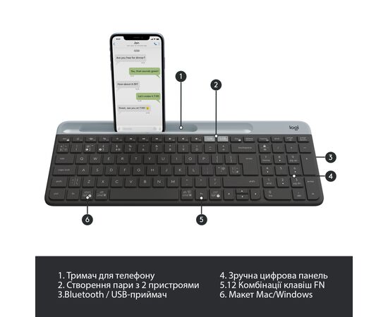 Клавиатура Logitech K580 Slim Multi-Device Wireless Graphite (920-009275), изображение 6 Клавиатура Logitech K580 Slim Multi-Device Wireless Graphite (920-009275), изображение 6
