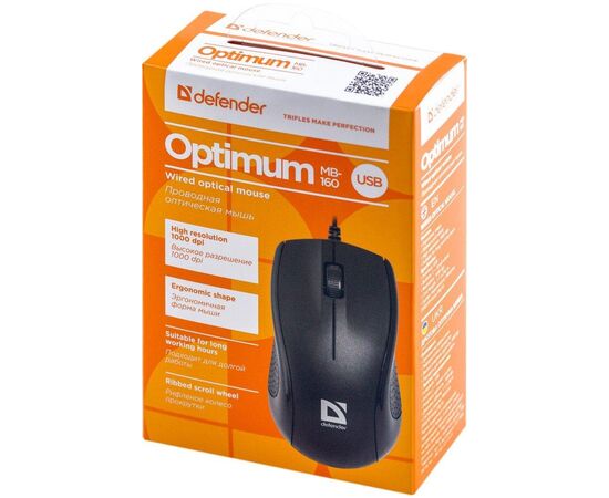 Мышка Defender Optimum MB-160 Black USB (52160), изображение 4 Мышка Defender Optimum MB-160 Black USB (52160), изображение 4