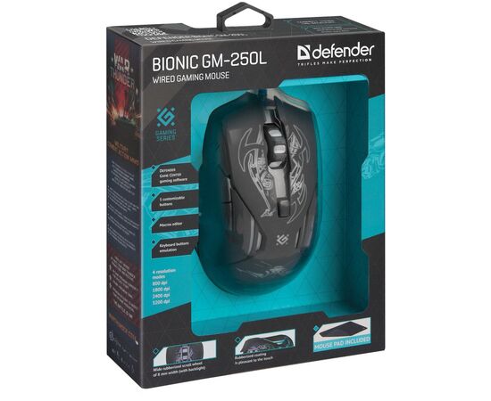 Мишка Defender Bionic GM-250L Black (52250), зображення 7 Мишка Defender Bionic GM-250L Black (52250), зображення 7
