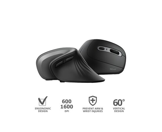 Мышка Trust Verro Ergonomic Wireless Black (23507), изображение 9 Мышка Trust Verro Ergonomic Wireless Black (23507), изображение 9