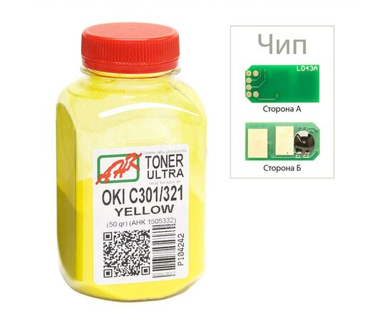 Тонер OKI C301/321, 50г Yellow+chip AHK (1505328)