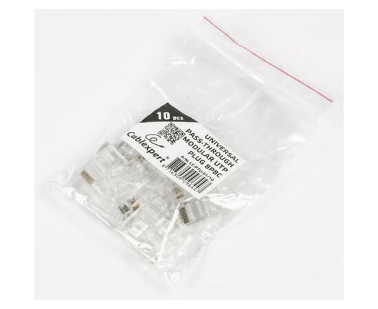 Конектор Cablexpert RJ45 cat.5e UTP 8P8C (сквозное отв., позолоч. конт.) 10 шт (LC-PTU-01/10), зображення 3 Конектор Cablexpert RJ45 cat.5e UTP 8P8C (сквозное отв., позолоч. конт.) 10 шт (LC-PTU-01/10), зображення 3