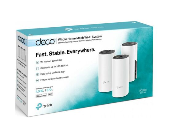 Точка доступу Wi-Fi TP-Link DECO E4 3 pcs AC1200, 2xFE LAN/WAN, MESH, MU-MIMO, Beamformi (DECO-E4-3-PACK), зображення 4 Точка доступу Wi-Fi TP-Link DECO E4 3 pcs AC1200, 2xFE LAN/WAN, MESH, MU-MIMO, Beamformi (DECO-E4-3-PACK), зображення 4