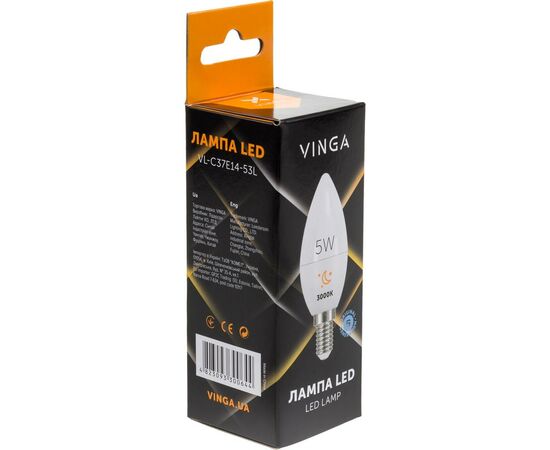 Лампочка Vinga VL-C37E14-53L, изображение 2 Лампочка Vinga VL-C37E14-53L, изображение 2