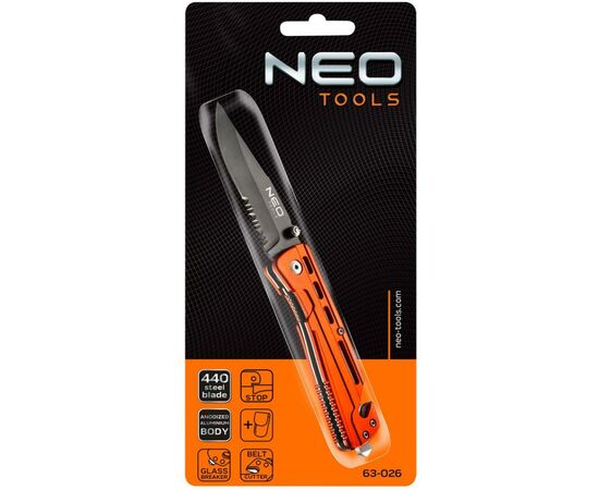 Нож Neo Tools складаний з фiксатором, з лезом для розрiзання ременiв (63-026), изображение 2 Нож Neo Tools складаний з фiксатором, з лезом для розрiзання ременiв (63-026), изображение 2