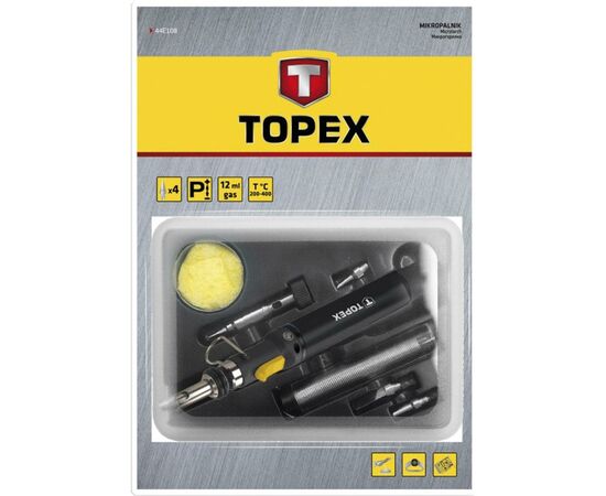 Газовый паяльник Topex газовый, 12 мл, + насадки (44E108), изображение 3 Газовый паяльник Topex газовый, 12 мл, + насадки (44E108), изображение 3