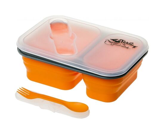Набор туристической посуды Tramp 2 отсека силиконовый 900ml с ловилкой orange (TRC-090-orange), изображение 2 Набор туристической посуды Tramp 2 отсека силиконовый 900ml с ловилкой orange (TRC-090-orange), изображение 2