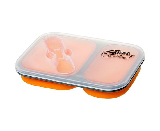 Набор туристической посуды Tramp 2 отсека силиконовый 900ml с ловилкой orange (TRC-090-orange), изображение 4 Набор туристической посуды Tramp 2 отсека силиконовый 900ml с ловилкой orange (TRC-090-orange), изображение 4