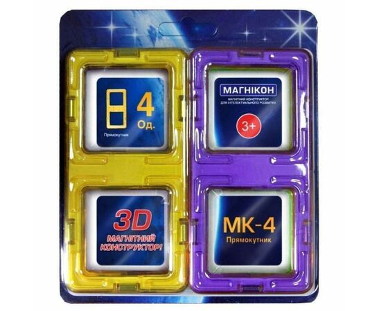 Конструктор Магнікон Дополнительный набор прямоугольник, 4 шт. (MK-4-ПР)