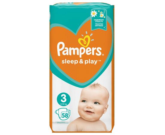 Подгузник Pampers Sleep & Play Midi Размер 3 (6-10 кг), 58 шт (4015400224211), изображение 2
